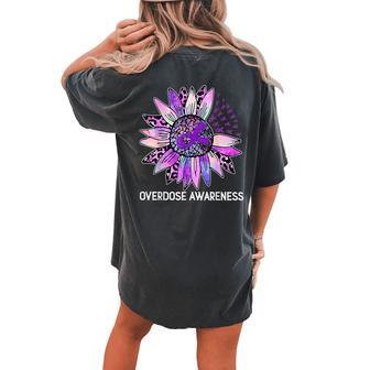 Leopard Sunflower Overdose Awareness Month Purple Ribbon Women's Oversized Comfort T-shirt Back Print - Seseable