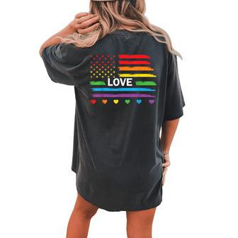 Lgbtq Pride 4Th Of July American Rainbow Flag Love Women's Oversized Graphic Back Print Comfort T-shirt - Monsterry DE