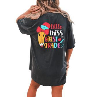 Little Miss First Grade Girls Back To School 1St Grade Women's Oversized Comfort T-shirt Back Print | Mazezy