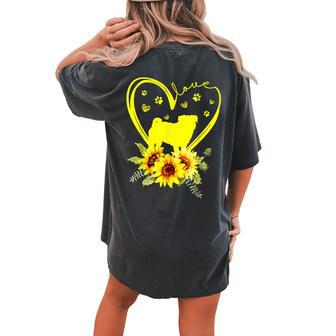 Love Pug Sunflower For Dog Lover Women's Oversized Comfort T-Shirt Back Print | Mazezy