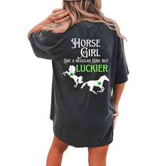 Lucky Cowgirl Horse Girl St Paddys Day Women's Oversized Comfort T-Shirt Back Print | Mazezy