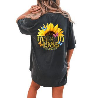 Made In 1989 Sunflower 34Th Bday 34 Years Of Being Awesome Women's Oversized Comfort T-Shirt Back Print | Mazezy
