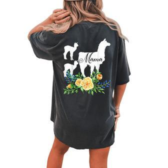 Mama Llama Floral Mom Of Two Flower Alpaca Llamas Lover Women's Oversized Comfort T-Shirt Back Print | Mazezy