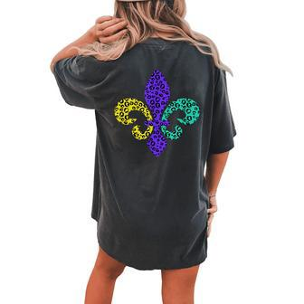 Mardi Gras Parade Fleur De Lis Leopard Cheetah Print Women's Oversized Comfort T-Shirt Back Print | Mazezy