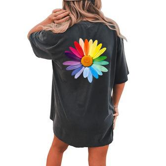 Marguerite Daisy Flower In Rainbow Colors Women's Oversized Comfort T-Shirt Back Print | Mazezy