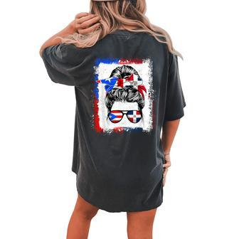Messy Bun Half American Puerto Rican Dominican Root Women's Oversized Comfort T-shirt Back Print - Seseable
