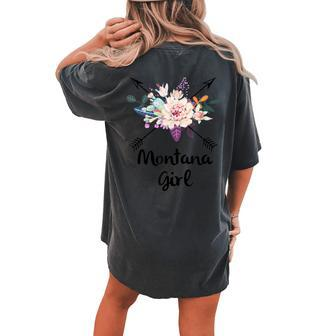 Montana Girl Cross Arrow Cactus Floral Wreath Women's Oversized Comfort T-Shirt Back Print | Mazezy