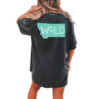 Montana Wild Floral Mint Green Pride State Dk Women's Oversized Comfort T-Shirt Back Print | Mazezy