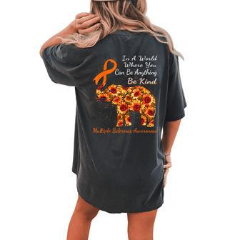 Multiple Sclerosis Awareness Sunflower Elephant Be Kind Women's Oversized Comfort T-Shirt Back Print | Mazezy