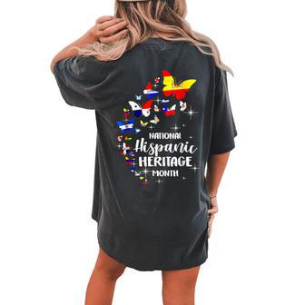 National Hispanic Heritage Month Butterfly Countries Flags Women's Oversized Comfort T-shirt Back Print