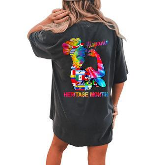 National Hispanic Heritage Month Latina Messy Bun Women's Oversized Comfort T-shirt Back Print - Seseable