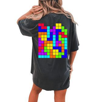 Nerdy Tetrominoes Block Puzzle Video Game Math Teacher Geek Women's Oversized Comfort T-shirt Back Print - Monsterry