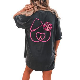 Nurse Sunflower Pink Ribbon Breast Cancer Awareness Women's Oversized Comfort T-shirt Back Print - Seseable