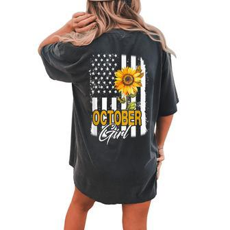October Girl Us Flag Sunflower Women's Oversized Comfort T-Shirt Back Print | Mazezy