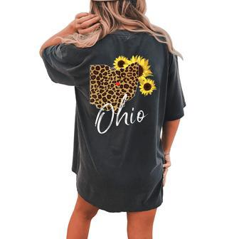 Ohio Sunflower Leopard State Map Women's Oversized Comfort T-Shirt Back Print | Mazezy