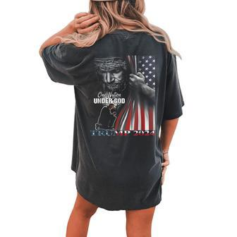 One Nation Under God Trump 2024 God American Flag Women's Oversized Comfort T-shirt Back Print - Monsterry UK