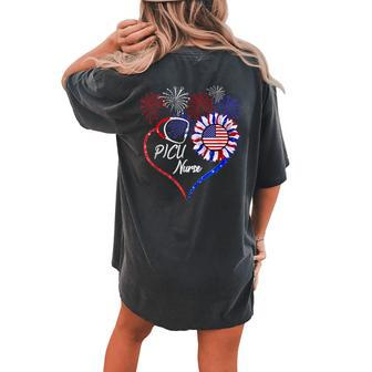 Patriotic Picu Nurse 4Th Of July Usa Flag Sunflower Love Women's Oversized Comfort T-Shirt Back Print | Mazezy