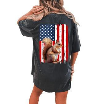 Patriotic Squirrel Usa Flag American 4Th Of July Women's Oversized Comfort T-shirt Back Print - Monsterry