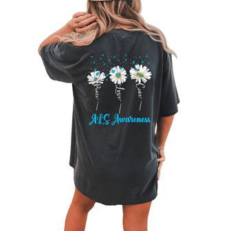 Peace Love Cure Als Awareness Costume Daisy Ribbon Women's Oversized Comfort T-Shirt Back Print | Mazezy CA