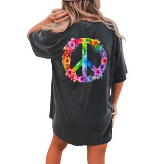 Peace Love Hippie Sign Love Flower World Peace Day Women's Oversized Comfort T-shirt Back Print | Mazezy
