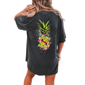 Pineapple Floral Hawaiian Flowers Beach Summer Women's Oversized Comfort T-Shirt Back Print | Mazezy