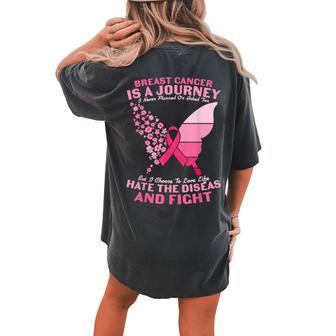 Pink Butterfly Sunflower Breast Cancer Warrior Pink Ribbon Women's Oversized Comfort T-Shirt Back Print | Mazezy