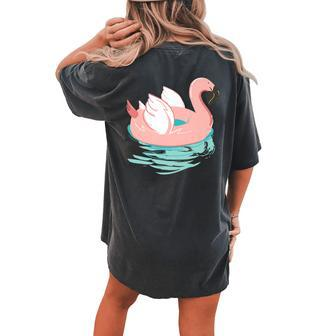 Pink Flamingo Or Swan Pool Float T Women's Oversized Comfort T-Shirt Back Print | Mazezy