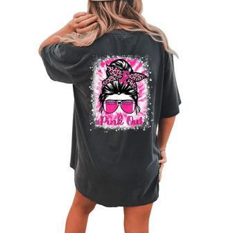 Pink Out Football Mom Messy Bun Tackle Breast Cancer Warrior Women's Oversized Comfort T-shirt Back Print - Monsterry UK