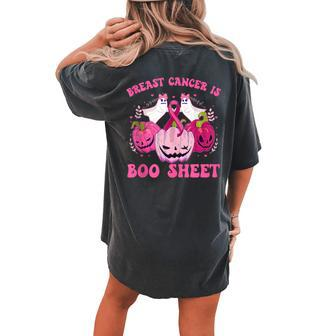 Pink Halloween Wife Pink Breast Cancer Is Boo Sheet Women's Oversized Comfort T-shirt Back Print - Monsterry