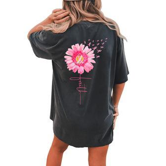 Pink Ribbon Daisy Faith Breast Cancer Awareness Month Women's Oversized Comfort T-shirt Back Print - Seseable