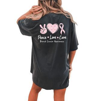 Pink Ribbon Peace Love Cure Breast Cancer Awareness Women's Oversized Comfort T-shirt Back Print - Seseable