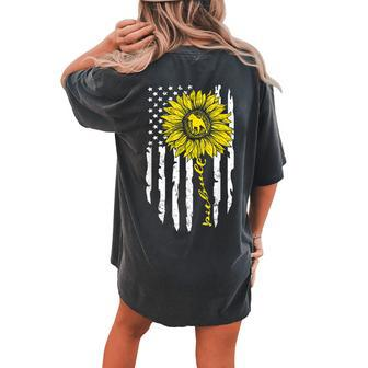 Pitbull Dog American Flag And Sunflower Women's Oversized Comfort T-Shirt Back Print | Mazezy