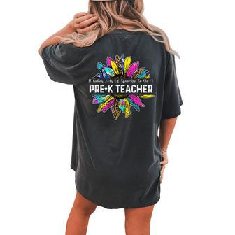 Proud Preschool Teacher Sunflower Leopard Back To School Women's Oversized Comfort T-Shirt Back Print | Mazezy