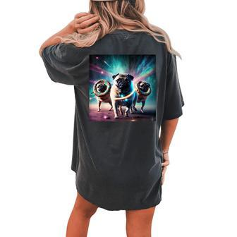 Pugs In Space With Donuts Cute Pug Boys Girls Women's Oversized Comfort T-shirt Back Print - Seseable