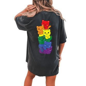 Rainbow Flag Pride Month Lgbtq Rainbow Cat Women's Oversized Comfort T-shirt Back Print - Seseable