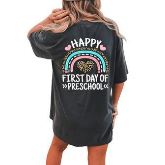 Rainbow Leopard Happy First Day Of Preschool Teacher Student Women's Oversized Comfort T-shirt Back Print | Mazezy