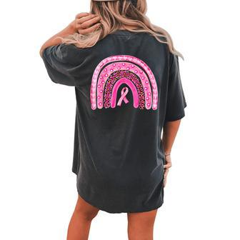 Rainbow Leopard Pink Ribbon Breast Cancer Awareness Women's Oversized Comfort T-shirt Back Print - Seseable