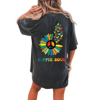 Retro Boho Vintage Heart Daisy Peace Sign Love Hippie Soul Women's Oversized Comfort T-Shirt Back Print | Mazezy