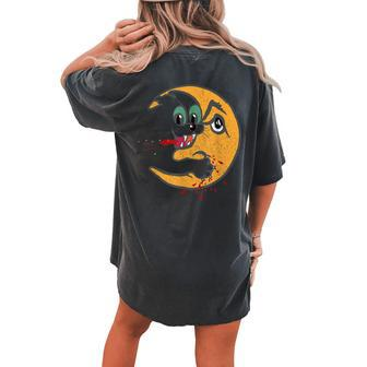 Retro Creepy Cat Bloody Moon Attack Horror Creepy Women's Oversized Comfort T-shirt Back Print | Mazezy