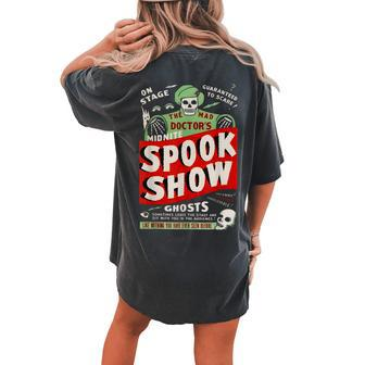 Retro Halloween Skeleton Horror Movie Midnight Spook Show Halloween Women's Oversized Comfort T-shirt Back Print | Mazezy