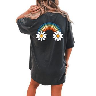 Retro Rainbow Daisy Groovy Hippie Boho Graphic Women's Oversized Comfort T-Shirt Back Print | Mazezy