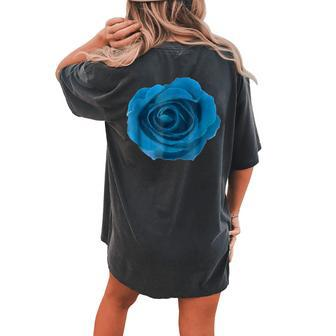 Rose Big Blue Flower Floral Theme Gardener Women's Oversized Comfort T-Shirt Back Print | Mazezy