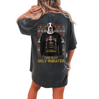Saint St Bernard Mom Dad Dog Ugly Christmas Sweater Women's Oversized Comfort T-shirt Back Print - Seseable