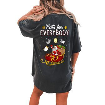 Santa Cats For Everybody Ugly Christmas Sweater Cat Lover Women's Oversized Comfort T-shirt Back Print | Mazezy