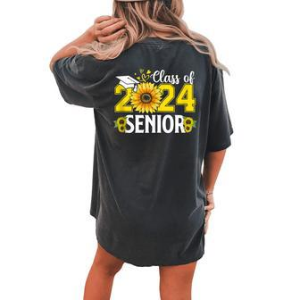 Senior Class Of 2024 Girls Sunflower Print Seniors 2024 Women's Oversized Comfort T-Shirt Back Print | Mazezy