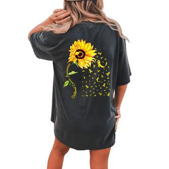 In September Wear Gold Childhood Cancer Awareness Sunflower Women's Oversized Comfort T-shirt Back Print | Mazezy CA