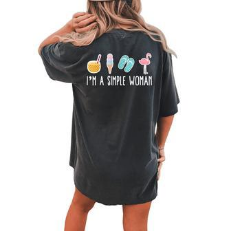 Im A Simple Woman Flamingo Women's Oversized Comfort T-Shirt Back Print | Mazezy