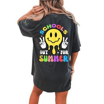 Smile Face Teacher Last Day Of School Schools Out For Summer Women's Oversized Graphic Back Print Comfort T-shirt