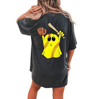 Softball Ghost Softball Lover Halloween Costume Boy Girl Women's Oversized Comfort T-shirt Back Print | Mazezy