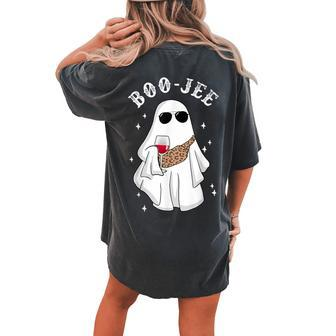 Spooky Season Cute Ghost Halloween Boo Jee Wine Leopard Women's Oversized Comfort T-shirt Back Print - Monsterry UK